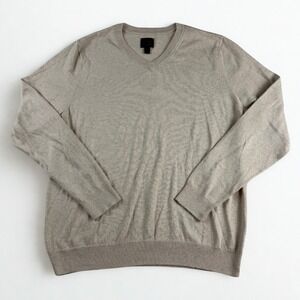 14th & Union V-Neck Sweater Mens Large Beige Cotton Cashmere Blend Minimalist